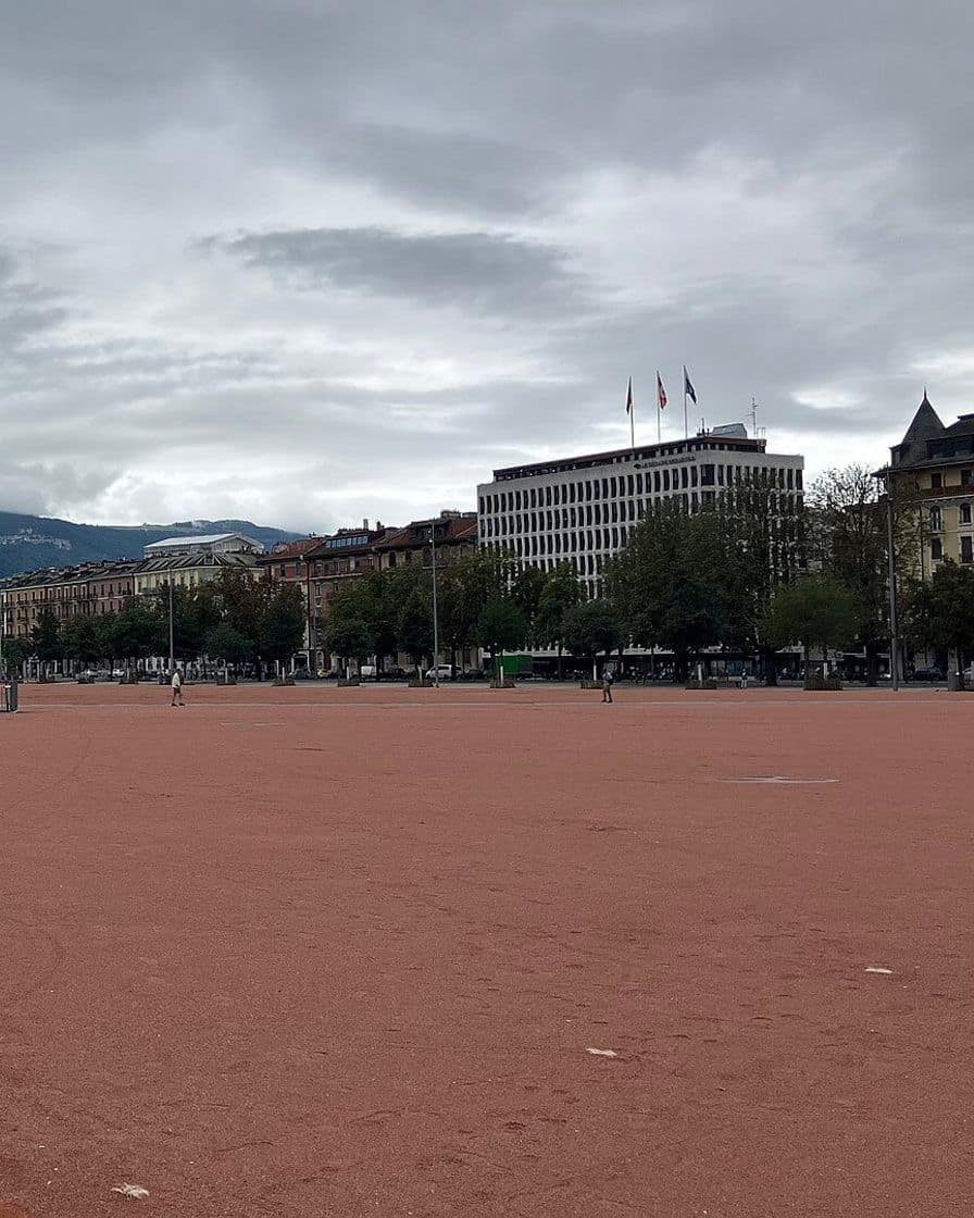 The Plaine de Plainpalais in Geneva, a large open space lined with plane trees, above the underground car park of the same name