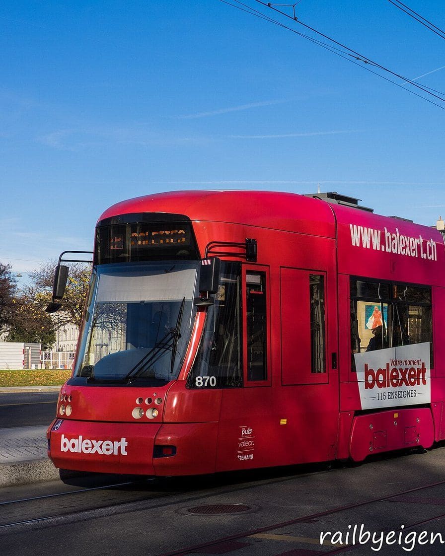 Line 14 tram at the Balexert stop, in western Geneva, near the shopping centre and the park and ride